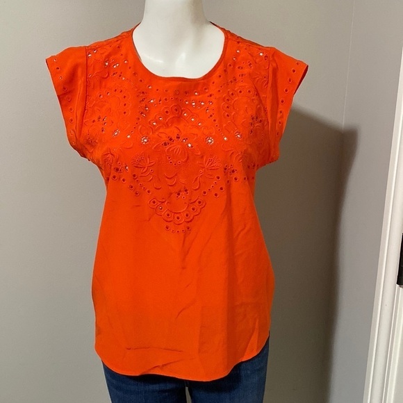 Veronica Beard Tops - Veronica Beard Womens Silk Crepe Eyelet Sleeveless Top Shirt Red Size 4